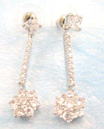 wholesale fashion cz jewelry distribute clear cz earring in brass base and rhodium plated