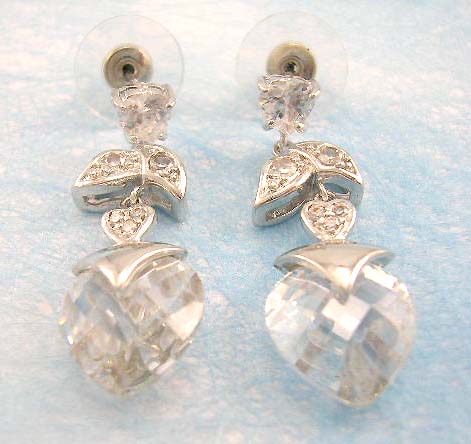 wholesale silver cz jewelry distribute silver cz earring with brass base and rhodium plated