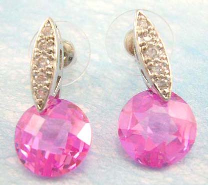 cz earring accessory for pink lover wholesale supply pink cubic zirconia rounded earring