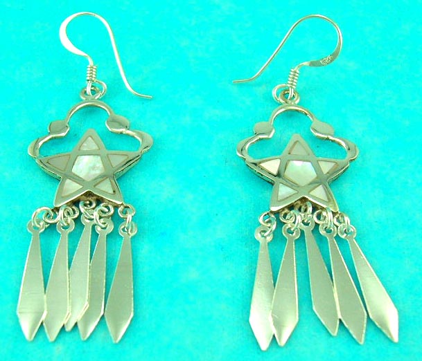 wholesale of fashion earring supplier manufactured Sterling Silver Mother of Pearl seashell earring with star shape 