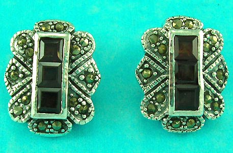 wholesale jewelry costume fashion distribute sterling silver red and green marcasite stone earring 