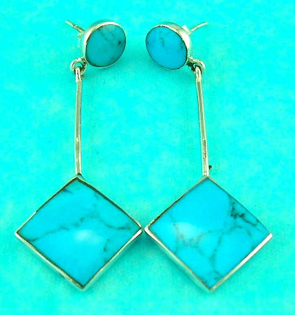 online fashion jewelry shop delivers sterling silver square turquoise gemstone sterling silver earring 