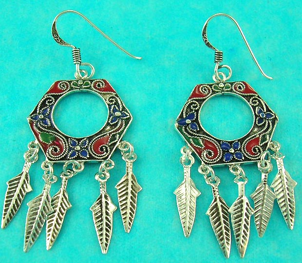 flashing jewelry online store displays high fashion hextangular sterling silver earring with Native Indian style 