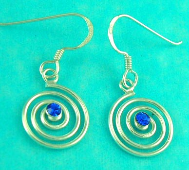 cheap jewelry wholesale provides circular style sterling silver earring with blue gemstone 