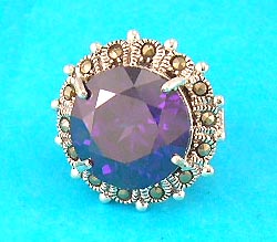 top fashion costume jewelry 925 sterling silver suppliers delivers round shaped ring with man-made purple diamond ring    