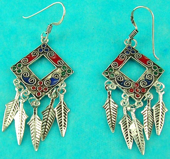 inexpensive wholesale jewelry group presents native american style sterling silver fashion earring in squre shape 